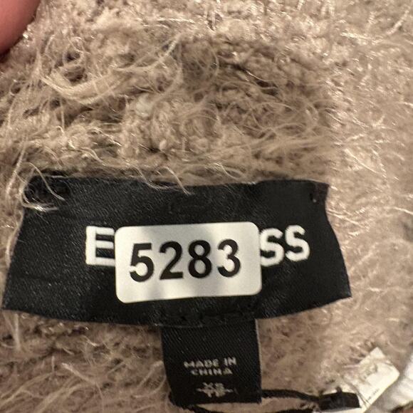 NWT Express Sweater Womens XS Tan Mocha Hooded Open Front Cardigan Cozy Fuzzy - Picture 13 of 13
